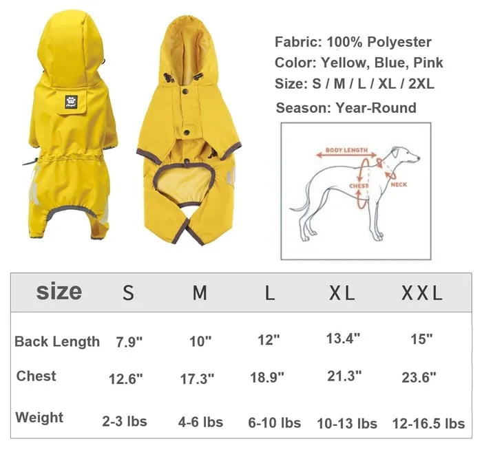 Dog Hooded Reflective Raincoat